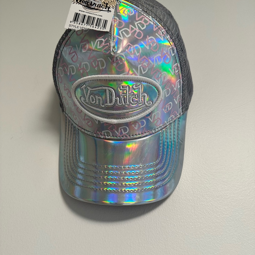 Von Dutch Iridescent Holographic Trucker Hat - Silver/Gray